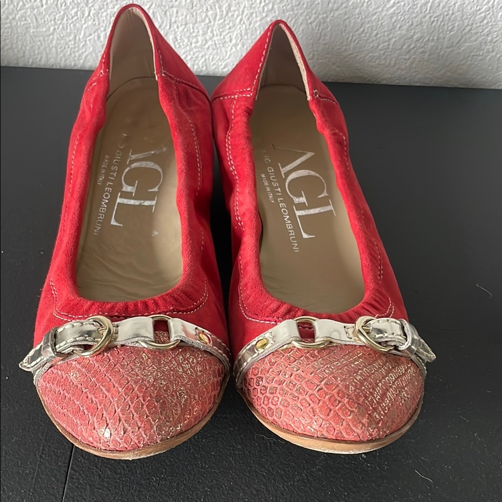 AGL Red Flats with Elegant Metal Detail